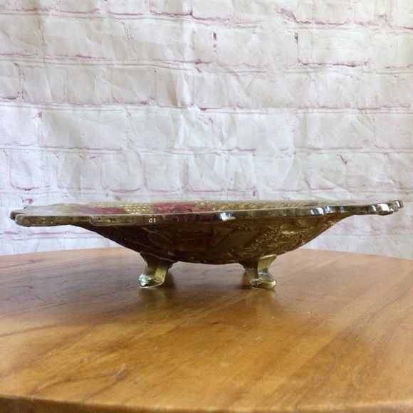 Vintage Goofus Glass Reverse Painted Gold with Red Roses Footed Glass Bowl - Picture 5 of 7